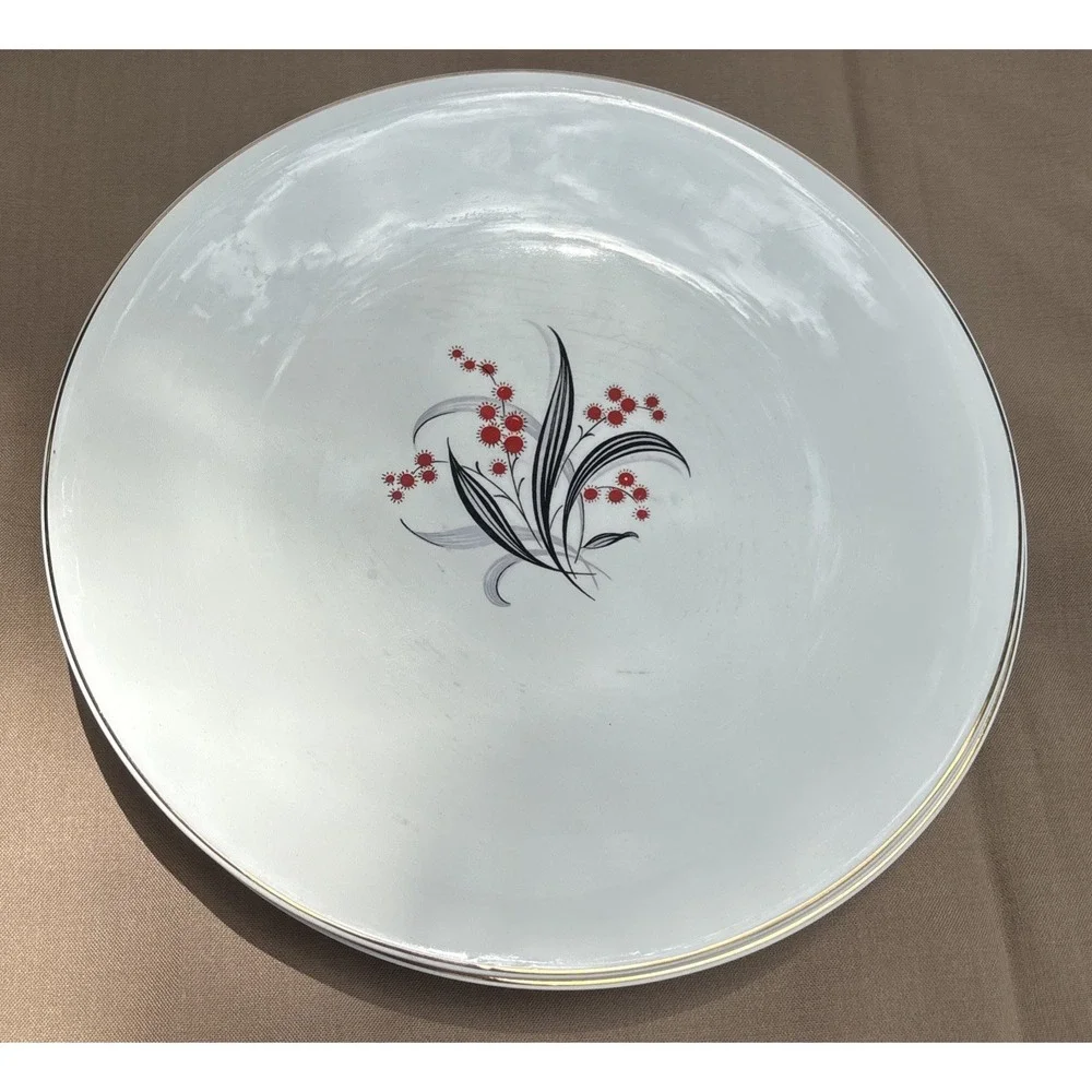Wedgwood 3 Plates  WW4 Black  Red Floral Gold Trim VTG England  10